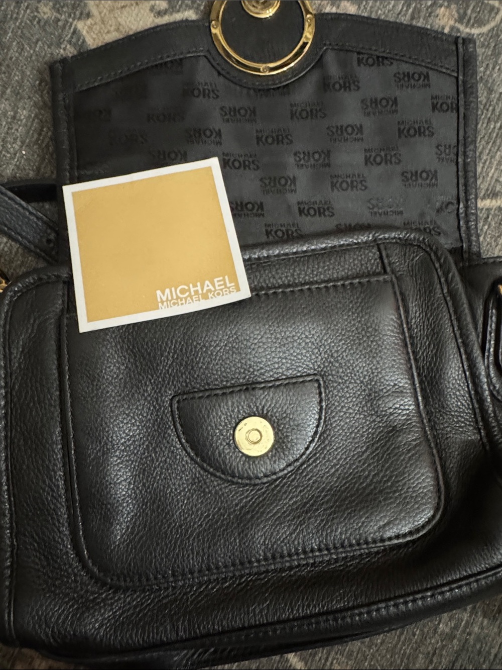 Michael Kors Black Leather Shoulder Bag with Gold MK Emblem - Picture 3 of 3